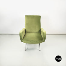 Load image into Gallery viewer, Armchairs in green velvet and black metal, 1950s
