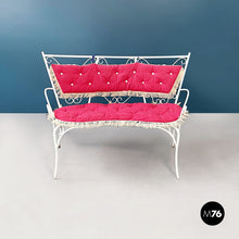 画像をギャラリービューアに読み込む, Garden bench in white wrought iron and fabric, 1960s