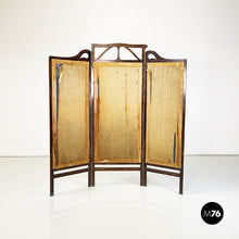 Load image into Gallery viewer, Three-door screen hand painted on fabric and wood, early 1900s
