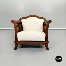 Load image into Gallery viewer, Wooden armchairs with white fabric, 1940s