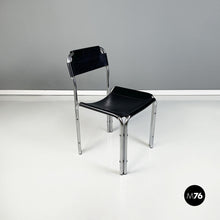 将图片加载到图库查看器,Chairs in black leather and tubular metal, 1980s