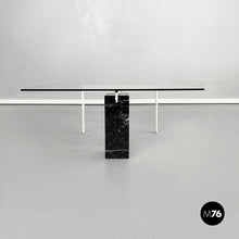 画像をギャラリービューアに読み込む, Square coffee table in glass, iron and marquinia marble, 1980s