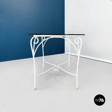 画像をギャラリービューアに読み込む, Garden table in white wrought iron and glass, 1960s
