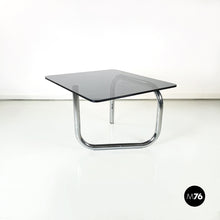 画像をギャラリービューアに読み込む, Coffee table with smoked glass and chromed steel, 1970s