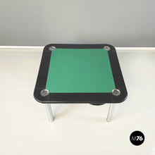 画像をギャラリービューアに読み込む, Game table in green fabric, black leather and chromed steel, 1970s