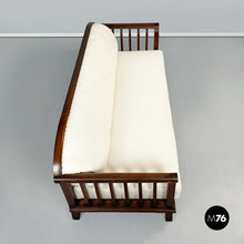 Load image into Gallery viewer, Wooden sofa and armchairs with white fabric, 1940s