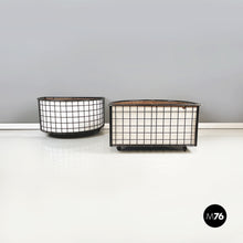 Load image into Gallery viewer, Planters in black metal, white wood and blue plastic, 1980s