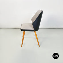 将图片加载到图库查看器,Chairs in black and gray leather and wood, 1980s