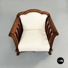 Load image into Gallery viewer, Wooden armchairs with white fabric, 1940s