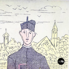 画像をギャラリービューアに読み込む, Engraving print with color of two priests by Gianfilippo Usellini, 1900-1970s