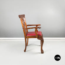 Load image into Gallery viewer, Wooden chairs with red leather, 1900s