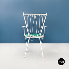 画像をギャラリービューアに読み込む, Garden chairs in white painted wrought iron and fabric, 1960s