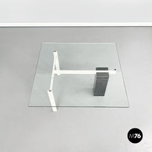 画像をギャラリービューアに読み込む, Square coffee table in glass, iron and marquinia marble, 1980s