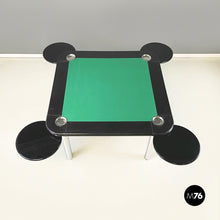 画像をギャラリービューアに読み込む, Game table in green fabric, black leather and chromed steel, 1970s