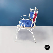 画像をギャラリービューアに読み込む, Garden bench in white wrought iron and fabric, 1960s