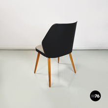 将图片加载到图库查看器,Chairs in black and gray leather and wood, 1980s