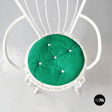 画像をギャラリービューアに読み込む, Garden chairs in white painted wrought iron and fabric, 1960s