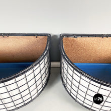 Load image into Gallery viewer, Planters in black metal, white wood and blue plastic, 1980s