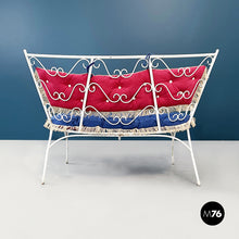 画像をギャラリービューアに読み込む, Garden bench in white wrought iron and fabric, 1960s