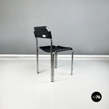 将图片加载到图库查看器,Chairs in black leather and tubular metal, 1980s