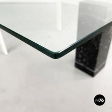 画像をギャラリービューアに読み込む, Square coffee table in glass, iron and marquinia marble, 1980s