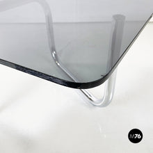 画像をギャラリービューアに読み込む, Coffee table with smoked glass and chromed steel, 1970s