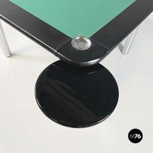 画像をギャラリービューアに読み込む, Game table in green fabric, black leather and chromed steel, 1970s