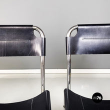 将图片加载到图库查看器,Chairs in black leather and tubular metal, 1980s