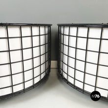 Load image into Gallery viewer, Planters in black metal, white wood and blue plastic, 1980s