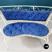 画像をギャラリービューアに読み込む, Garden bench in white wrought iron and fabric, 1960s