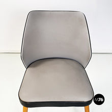 将图片加载到图库查看器,Chairs in black and gray leather and wood, 1980s