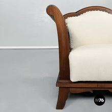 Load image into Gallery viewer, Wooden sofa and armchairs with white fabric, 1940s