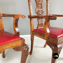 Load image into Gallery viewer, Wooden chairs with red leather, 1900s