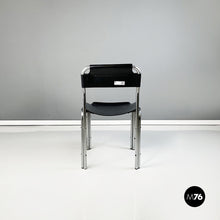 将图片加载到图库查看器,Chairs in black leather and tubular metal, 1980s