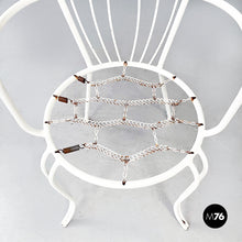 画像をギャラリービューアに読み込む, Garden chairs in white painted wrought iron and fabric, 1960s