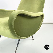 Load image into Gallery viewer, Armchairs in green velvet and black metal, 1950s