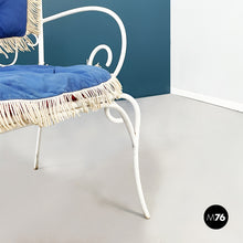 画像をギャラリービューアに読み込む, Garden bench in white wrought iron and fabric, 1960s