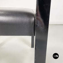 将图片加载到图库查看器,Chairs in black lacquered wood and black leather, 1980s