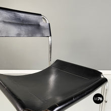 将图片加载到图库查看器,Chairs in black leather and tubular metal, 1980s