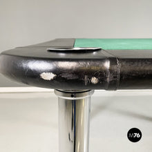 画像をギャラリービューアに読み込む, Game table in green fabric, black leather and chromed steel, 1970s