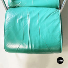 Load image into Gallery viewer, Armchair in aqua-green leather, wood and metal, 1980s