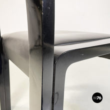 将图片加载到图库查看器,Chairs in black lacquered wood and black leather, 1980s