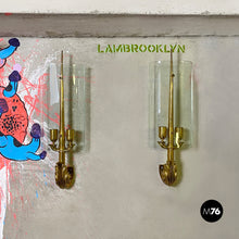 Load image into Gallery viewer, Brass and crystal big wall lamps, 1960s