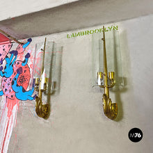 Load image into Gallery viewer, Brass and crystal big wall lamps, 1960s