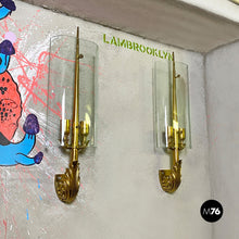 Load image into Gallery viewer, Brass and crystal big wall lamps, 1960s