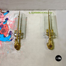 Load image into Gallery viewer, Brass and crystal big wall lamps, 1960s