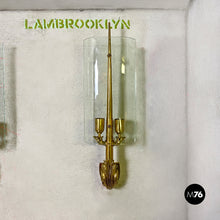 Load image into Gallery viewer, Brass and crystal big wall lamps, 1960s