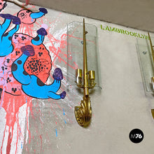 Load image into Gallery viewer, Brass and crystal big wall lamps, 1960s