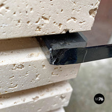 Load image into Gallery viewer, Travertine and smoked glass consolle, 1970s.