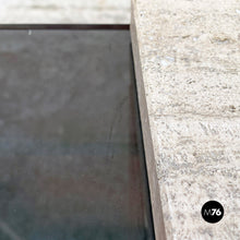 Load image into Gallery viewer, Travertine and smoked glass consolle, 1970s.